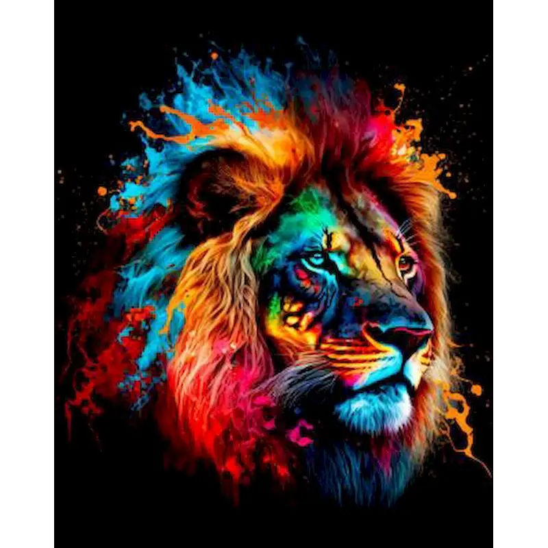 Gatyztory-カラフルなライオンの絵,数字による手作りの絵画,動物の