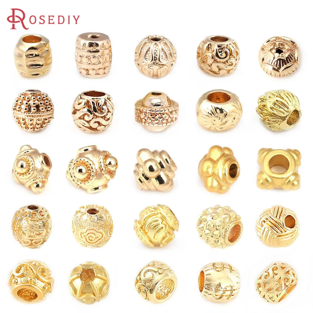 18K Gold Color Brass Dragonfly Eye Beads with Pattern Round Ball Barrel Spacer Beads Jewelry Making Diy Bracelets Accessories