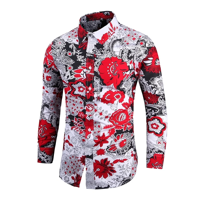 Camisa ajustada de manga larga para hombre, ropa de calle con estampado Floral, estilo chino Vintage, 2022