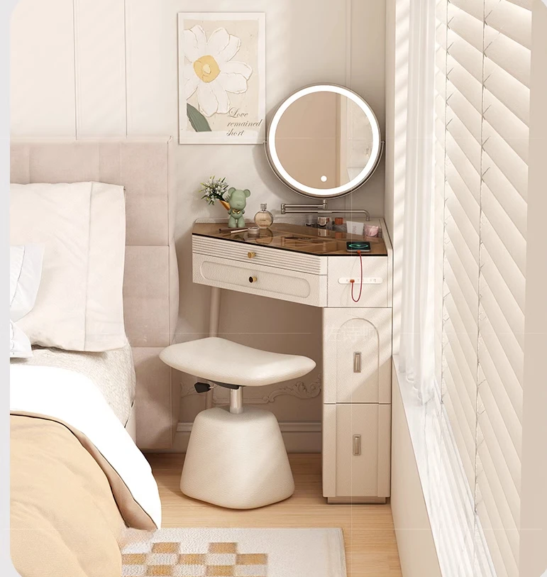 

Corner dresser French cream small triangular makeup table bedroom bedside modern simple corner chest integrated