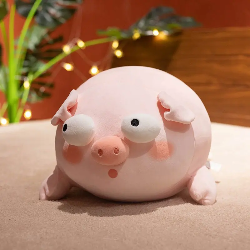 Kawaii Squishy Pig Stuffed Doll Lying Plush Big Eyes Piggy Toy Animal Soft Plushie Pillow for Kids Baby Comforting Birthday Gift