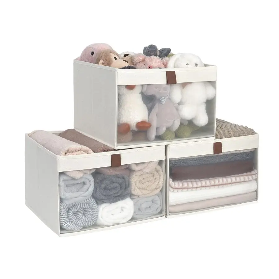

Closet Storage Bins, Extra Large Storage Baskets with Clear Window and Handles, Foldable Fabric Organizer for Clothes, Shelves,