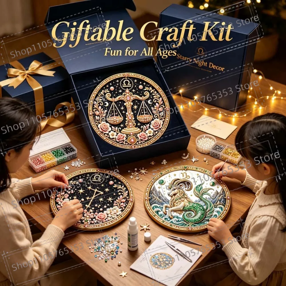 12 Zodiacs Signs Pearl Art Kit Round Constellation Themed DIY Beaded Artwork Astrology Wall Decor Craft Set for Zodiacs Lovers