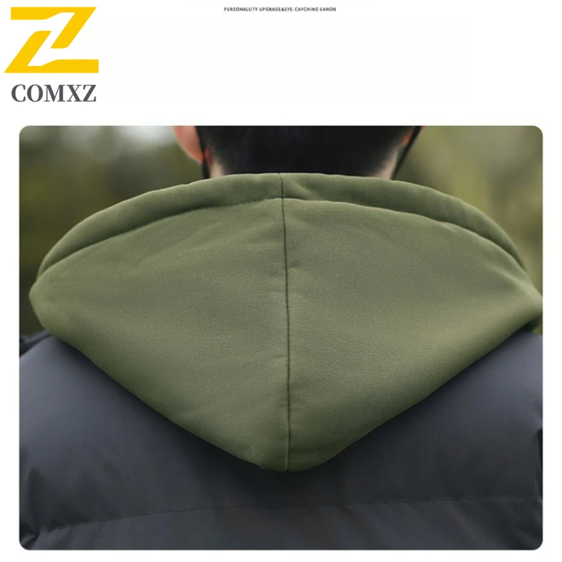 2025 New Winter Parka Men's Teen Leisure Thickened Fake 2 Pct Hooded Cotton Padded Jacket Men Fashion Fluffy Warm Padding Coat