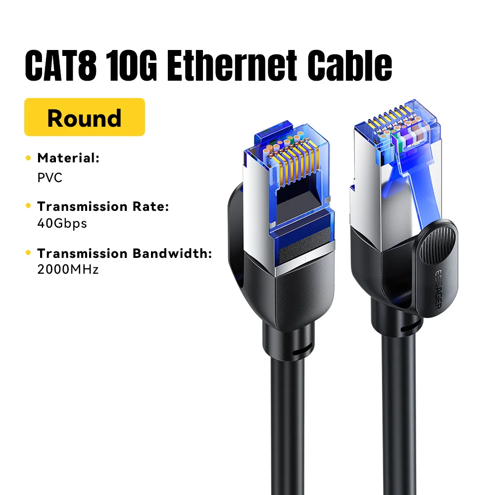 Essager CAT8 Ethernet-kabel 40Gbps High-Speed netwerkkabel met 2000MHz RJ45-connector voor laptops PS5-routers Gamingapparaten