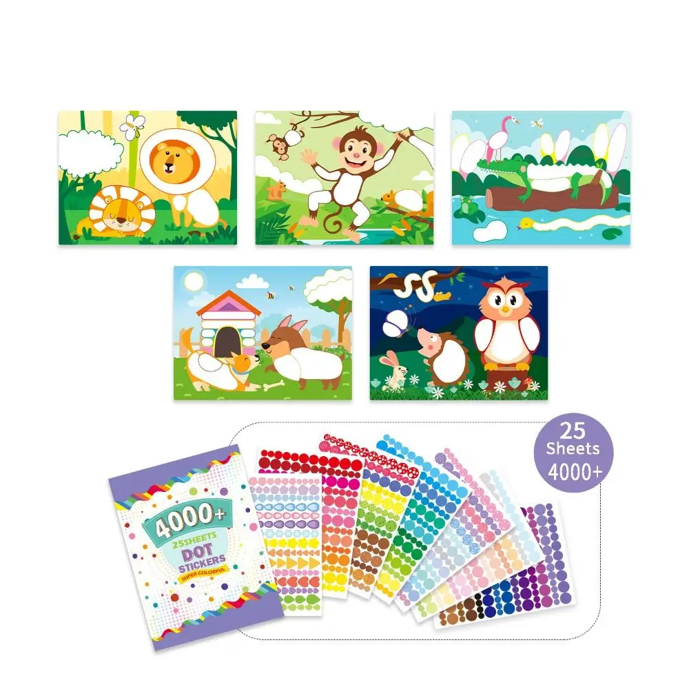 Paper Children Dot Colorful Book Puzzle Montessori Art Stickers Collection Book Drawing Mosaic Cartoon Animal DIY Color Dot