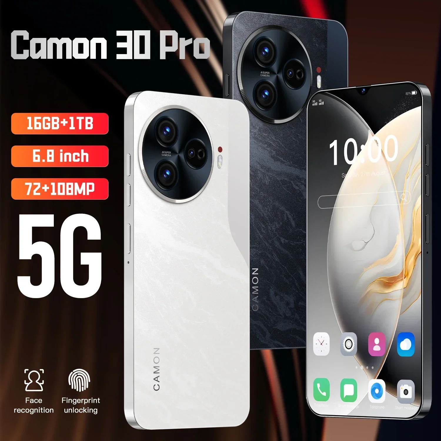 

Global Version Camon 30 Pro Smartphone 5G 6.8 Inch Dimensity 9300 108MP Camera 6800Mah Battery Android Phone Unlocked Celular