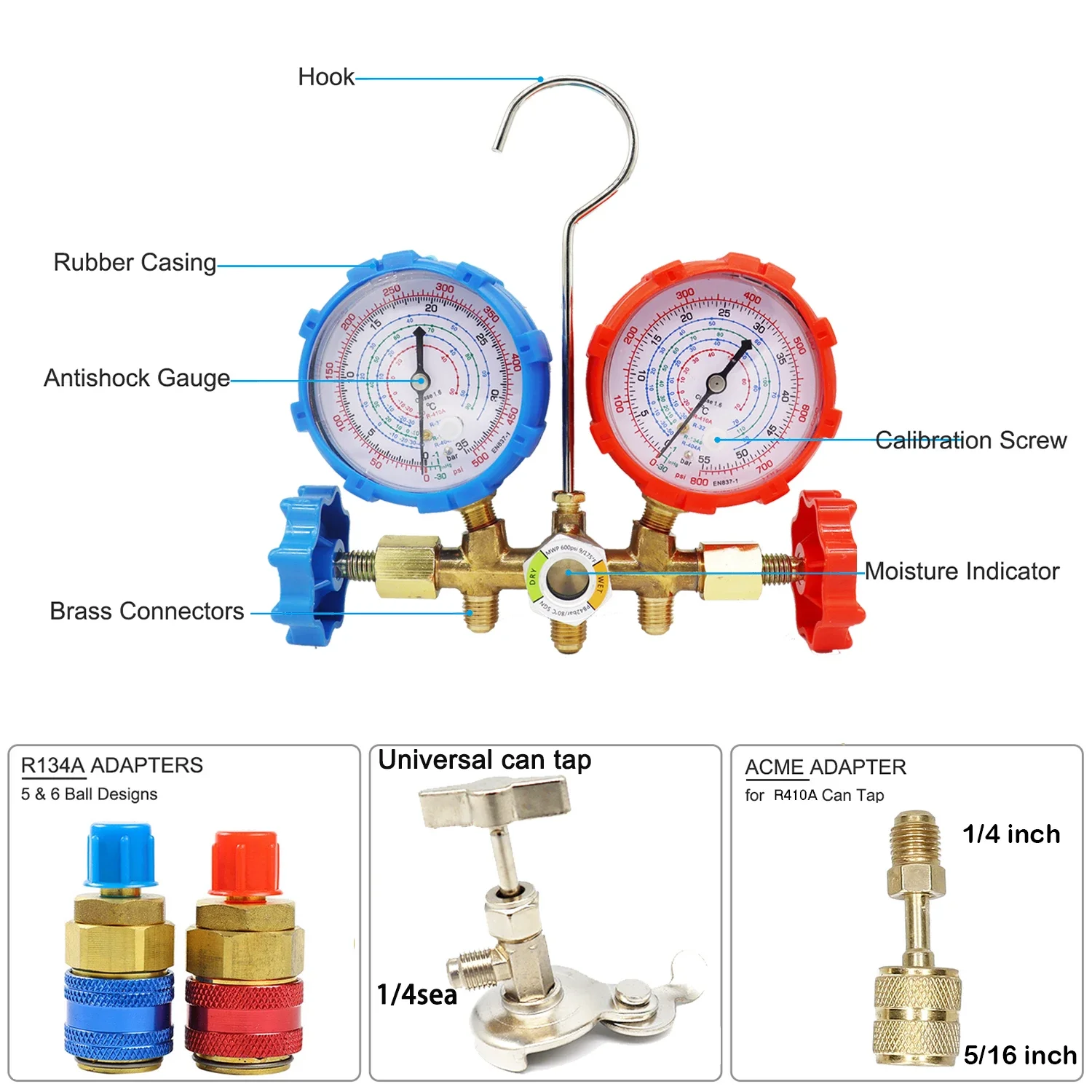 Miernik oznaczony R410A R404A R134A Miernik kolektora czynnika chłodniczego Klimatyzacja Zestaw chłodniczy Narzędzia klimatyzacyjne Hak węża