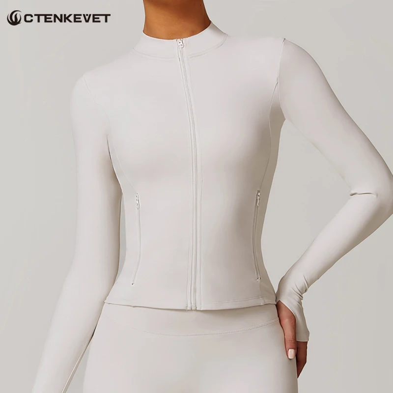 Ctenkevet Women Zippers Fall And Winter Sports Jacket Gym Workout Tops Female Long Sleeve Yoga Clothes Sport Outfit For Woman