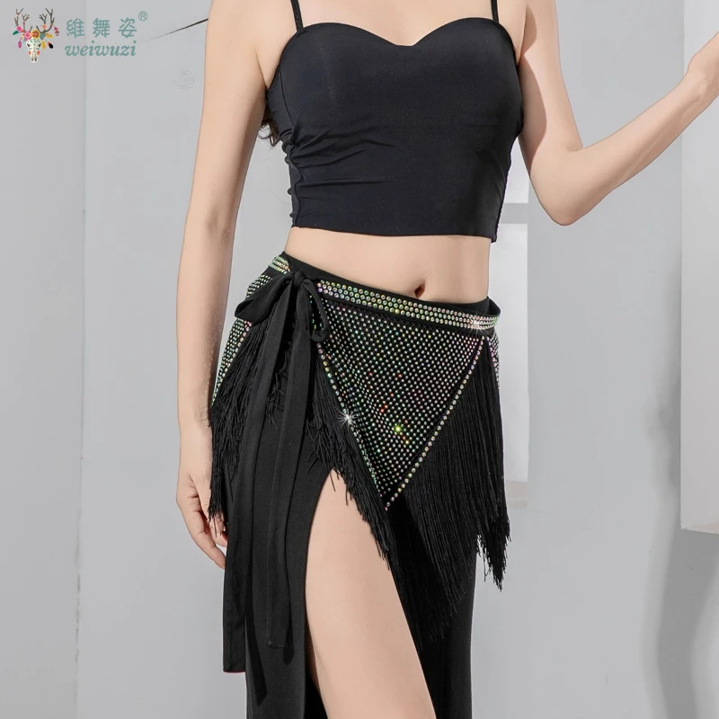 Asciugamano per danza del ventre per donna Rete da pesca Sciarpe per fianchi ondulate a forma di V con diamanti caldi di lusso Accessori per la pratica della danza orientale