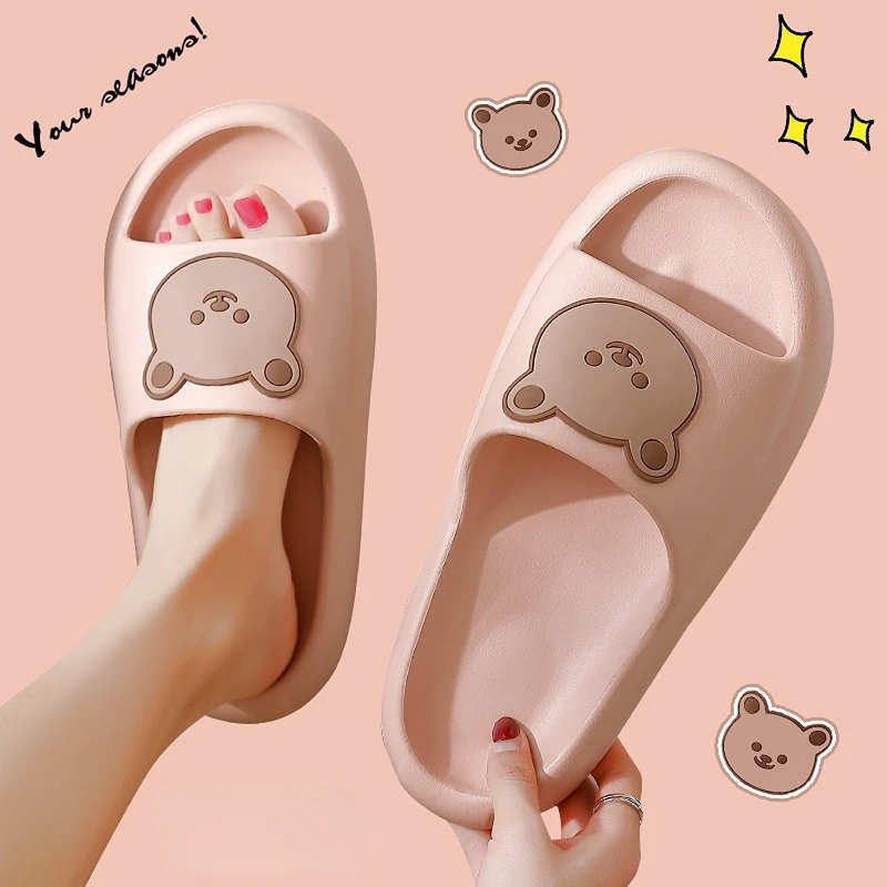 Home Slippers Cloud Woman Teddy Bear Summer Beach Slides Indoor Soft Sole Non Slip Eva Sandals Men Male Kawai Flip Flops Funny