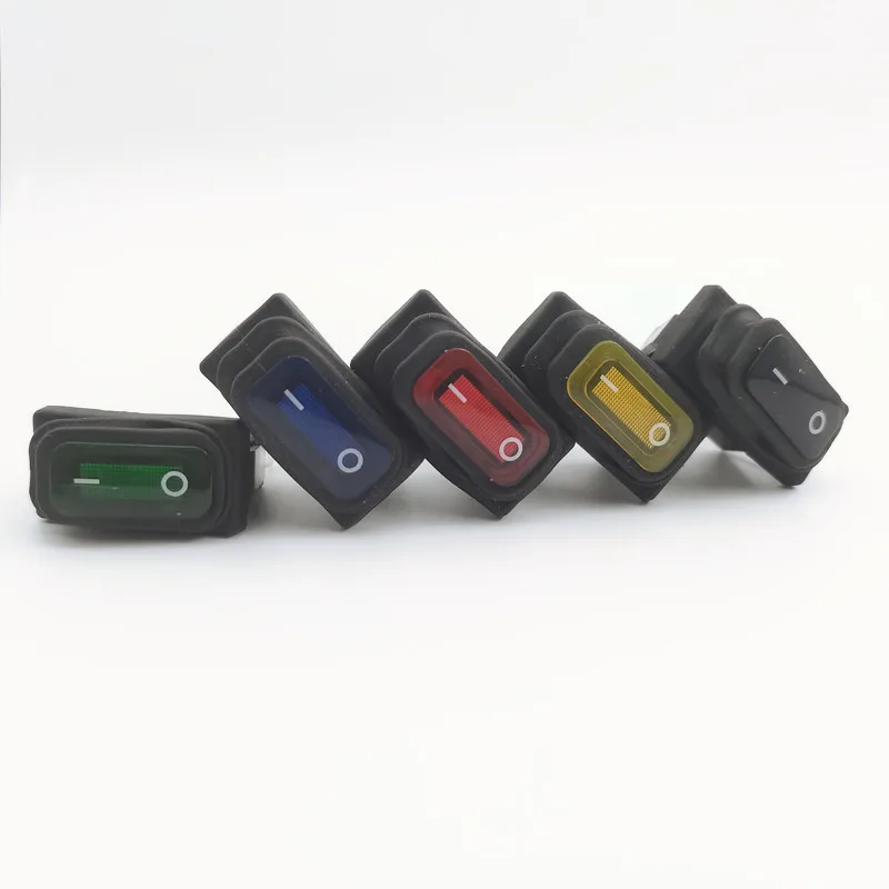 KCD3  12V / 220V LED Light on / Off Rectangular Long Rocker Switch Waterproof IP67 Cover Automobile Instrument Panel 3pin / 2pin