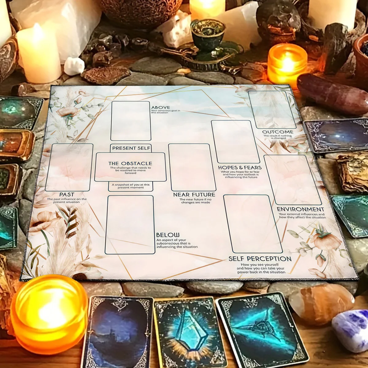 Celtic Cross Tarot Card Tablecloth Altar Cloth Boho Flowers Witch Tarot Cards Divination Cloth For Tarot Mat Tarot Cloth Gift
