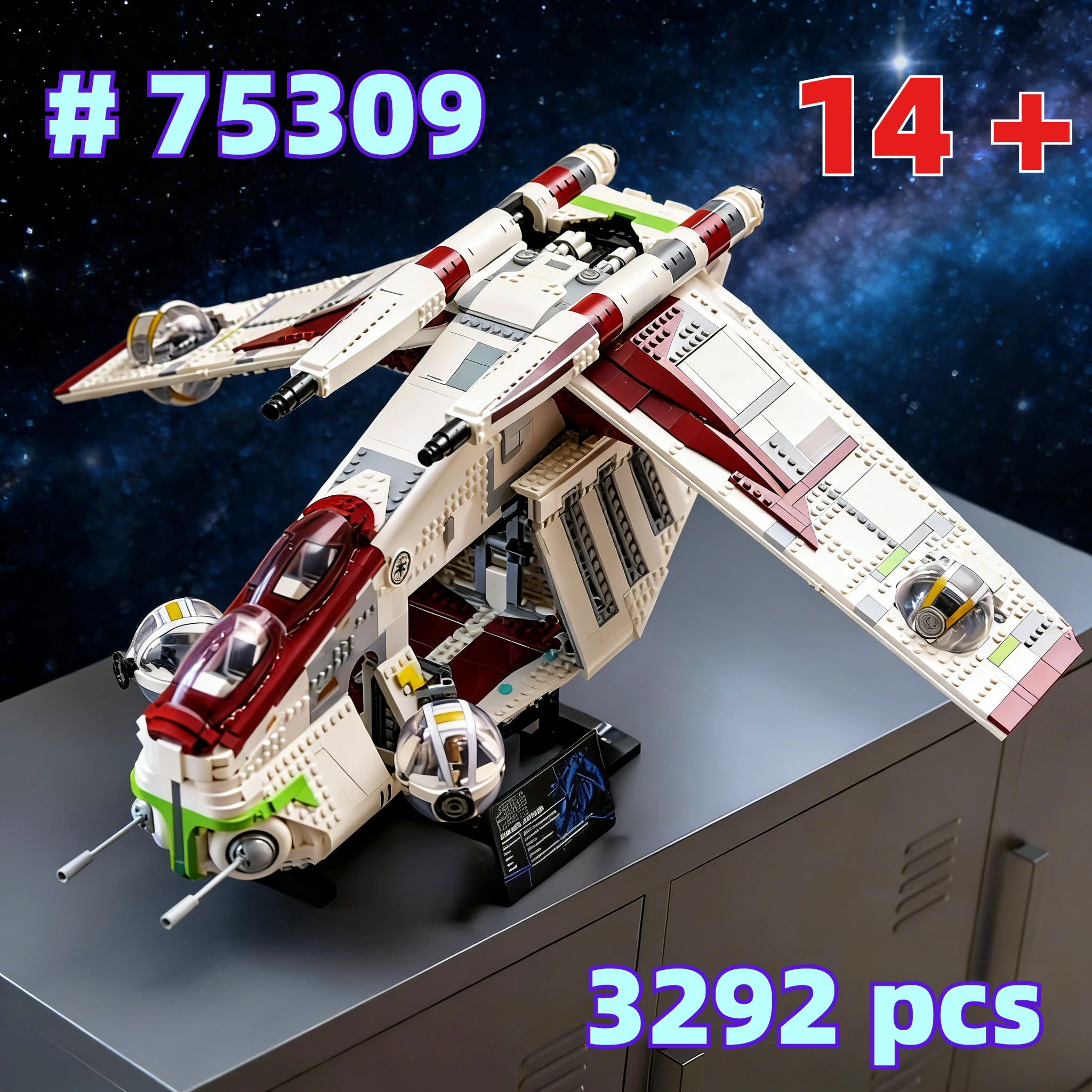 

Конструктор 3292 детали: Звездный Разрушитель Republic Fighter Gunship 75309, модель-головоломка для детей, подарок на день рождения
