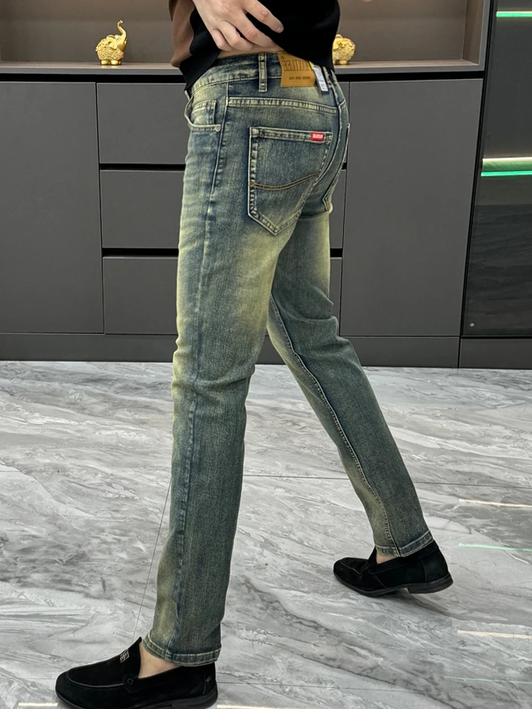 

Мужские джинсы в стиле ретро, повседневные, приталенные, прямого кроя, длинные брюки, осенне-зимняя модная простая модель, удобные джинсы