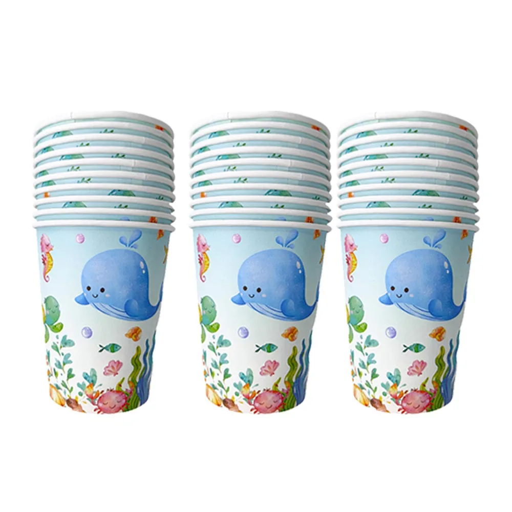 Marine Animal Turtle Whale Pattern Disposable Tableware Paper Plates Cups Napkins Kids Favor Ocean Birthday Party Decor Supplies