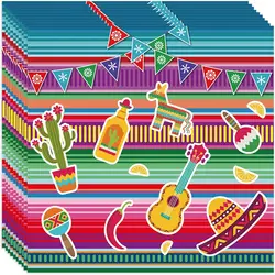 Mexican Fiesta Party Napkins, Cactus, Horse, Banner, Pattern Serviettes, Colorful Paper Napkin, Lunch Dinner Skull, 33x33 cm, 20