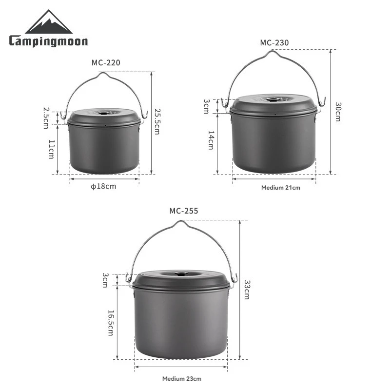 CAMPINGMOON Large Capacity Aluminum Alloy Camping Cookware, Soup Pot, Portable Marching Hanging Pot, Outdoor Cookware