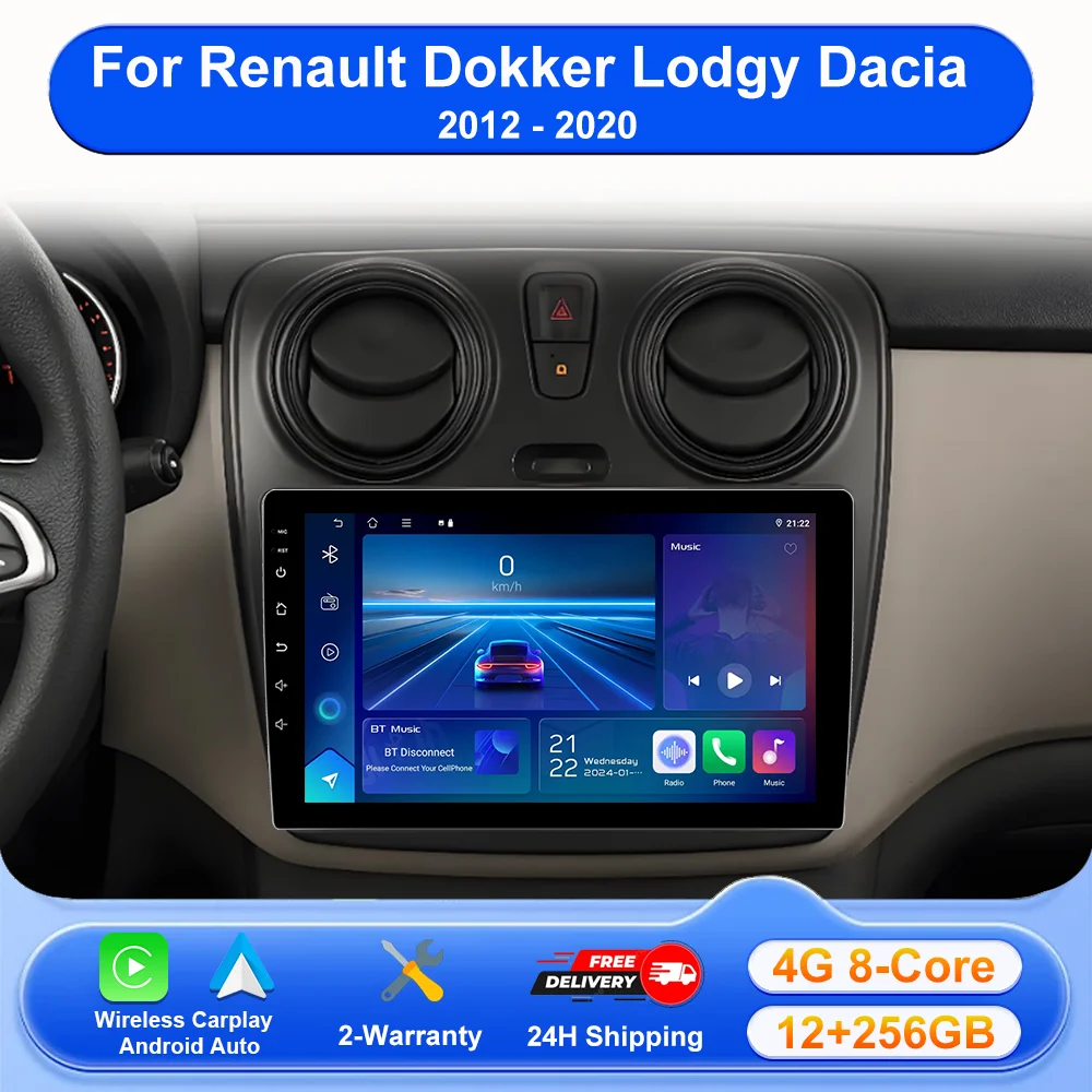 Rádio Automotivo Android 16 Carplay Para Renault Dokker Lodgy Dacia 2012-2020 Reprodutor Multimídia Automotivo Tela Sensível ao Toque Sem DVD 2DIN