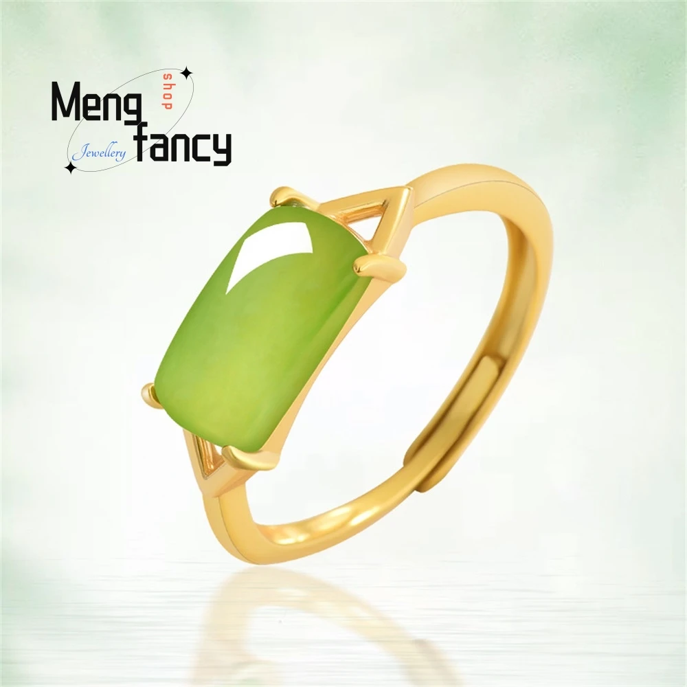 

Genuine Natural Old Material Hetian Jade Saddle Ring, Jade S925 Silver-Set Women's Ring, Fashionable Ring Best Selling Elegant
