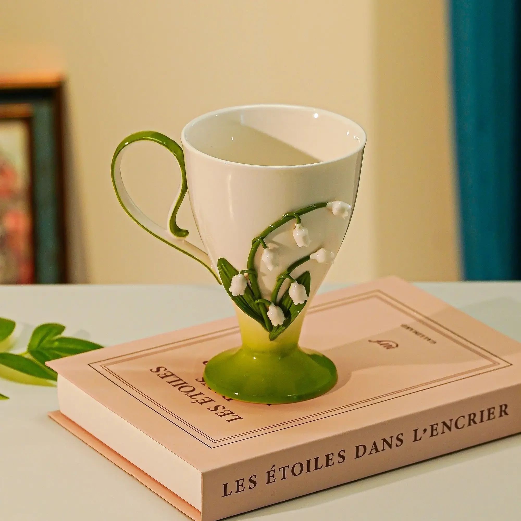 High End Handmade Orchid Ceramic Mug,Restaurant Home Coffee Mugs,Large Capacity High-value Drinking Cupsw,Christmas Gift Tea Cup