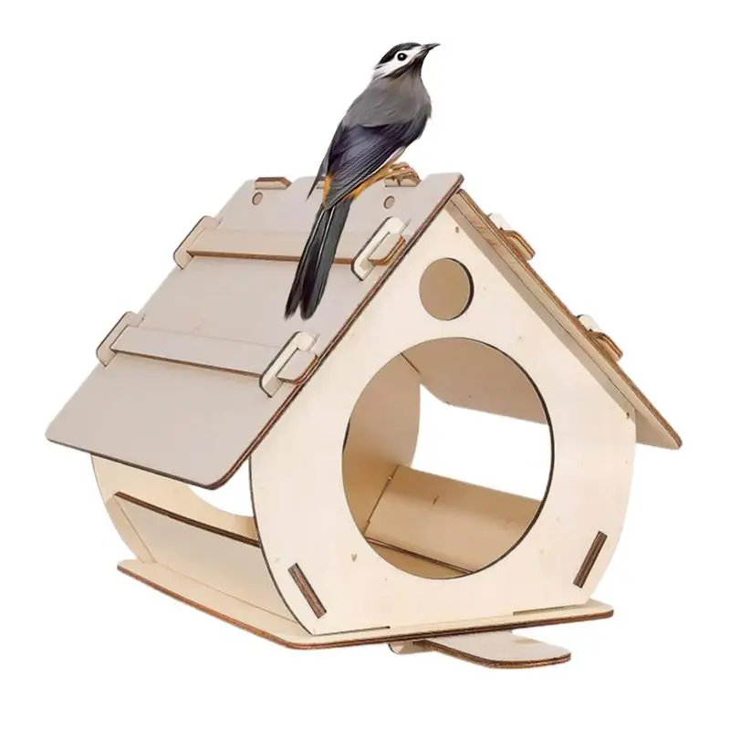 Wooden Bird House Feeder DIY Bird Nest Outdoor Hanging Build It Yourself Birdhouse Kit Creative  Hanging Birdhouse For Outside