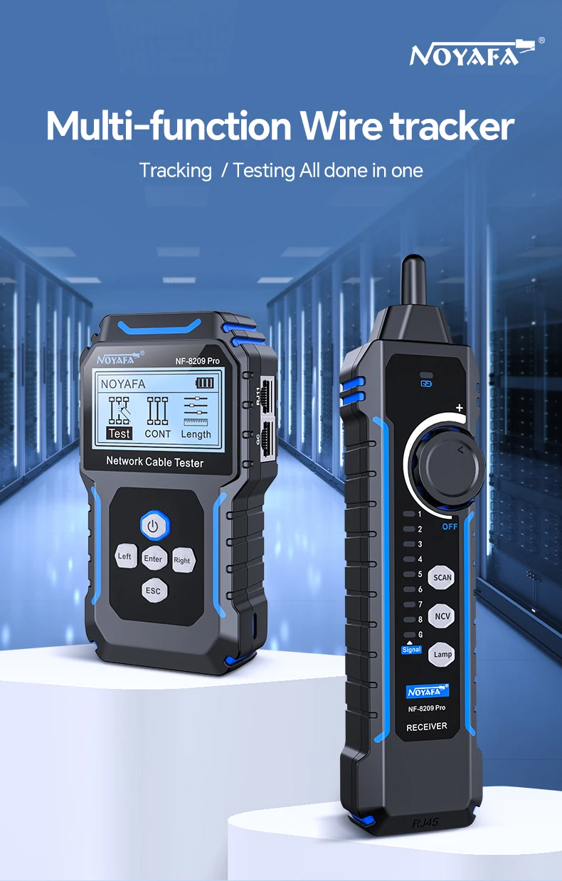 NOYAFA NF-8209Pro Netzwerkkabel-Tester und -Ortungsgerät mit Längenmessung, POE-Protokoll, Flash-Test, RJ45-Stecker-Scan und Kabel-Tracking – Detail 1