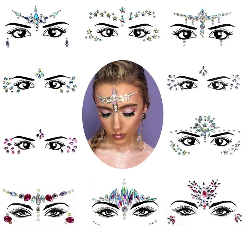 Sexy Style Rhinestone Acrylic Self-adhesive Jewelry Face Creative Tattoo Body Art Jewelry Masquerade Eyes Beauty Makeup Sticker