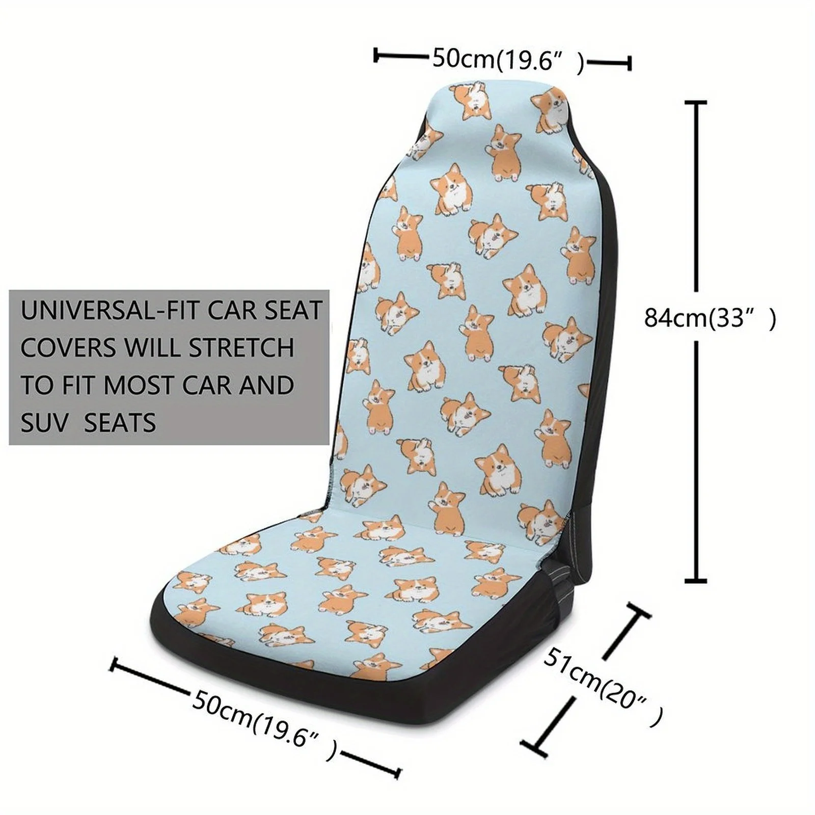 2pcs Car Seat Covers For Front Seats - Cute Corgi Dog Pattern (Brown/White) Non-Slip Breathable Protectors, Heavy-Duty Fit For,