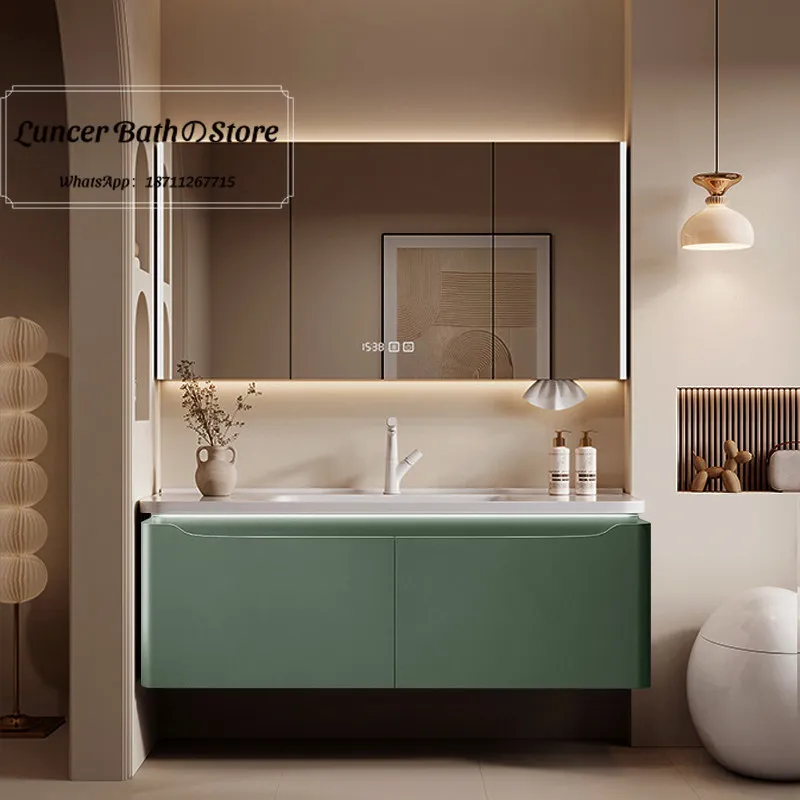 Cream Style Bathroom Vanity, Corian Integrated & Ceramic Wash Basin Combo Modern Bathroom Sink Cabinet
