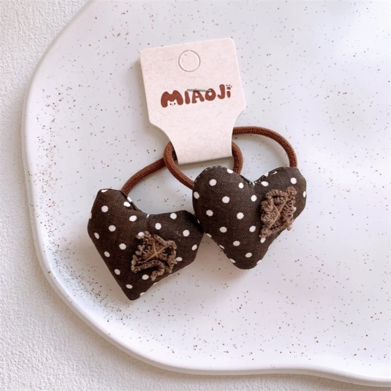 

Коричневые тканевые резинки для волос в горошек с бантом для девочек, мягкие эластичные нескользящие резинки для хвостиков, не повреждающие волосы, аксессуары для волос