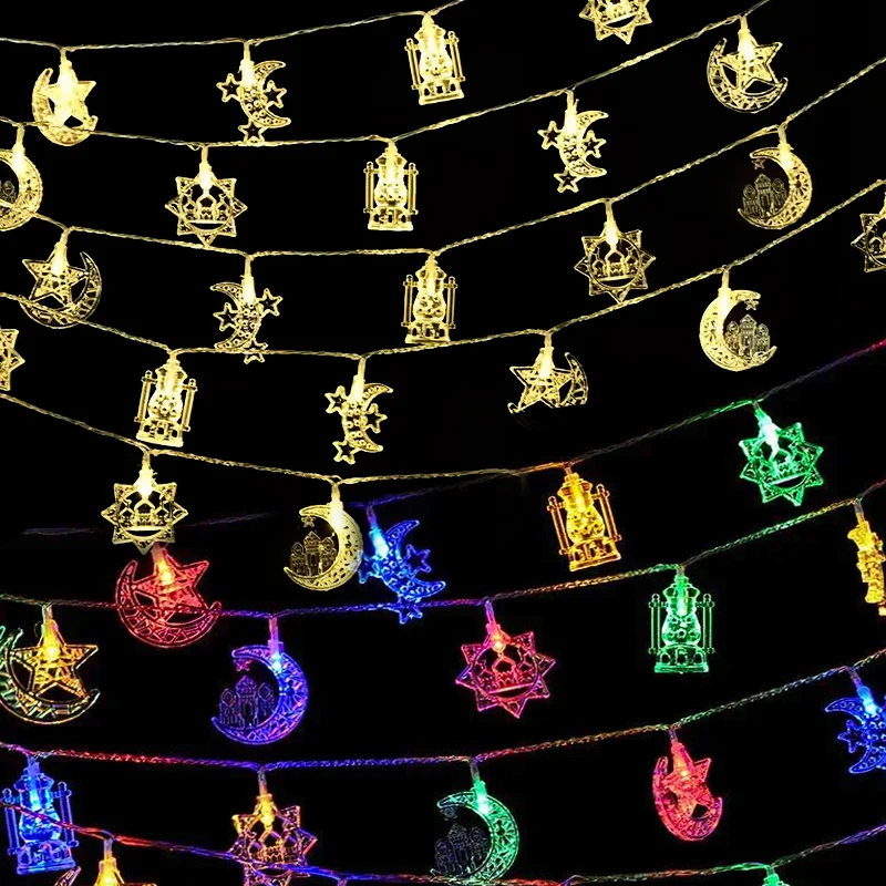 1.5M 10LED Ramadan String Lights Garland EID Mubarak Decoration For Home 2025 Islam Muslim Party Decor Moon Star Castle Lantern