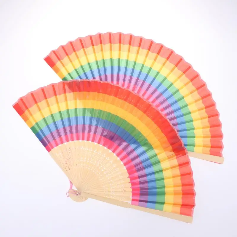 2Pcs Spanish Large Foldable Hand Fan Portable Rainbow Handheld Folding Fan For Dance Art Dancer Wedding Decor Gift Kid Festival