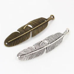57x13mm 5pcs Antique Bronze and Antique Silver Plated Feather Style Connector Handmade Charms Pendant:DIY for bracelet necklace