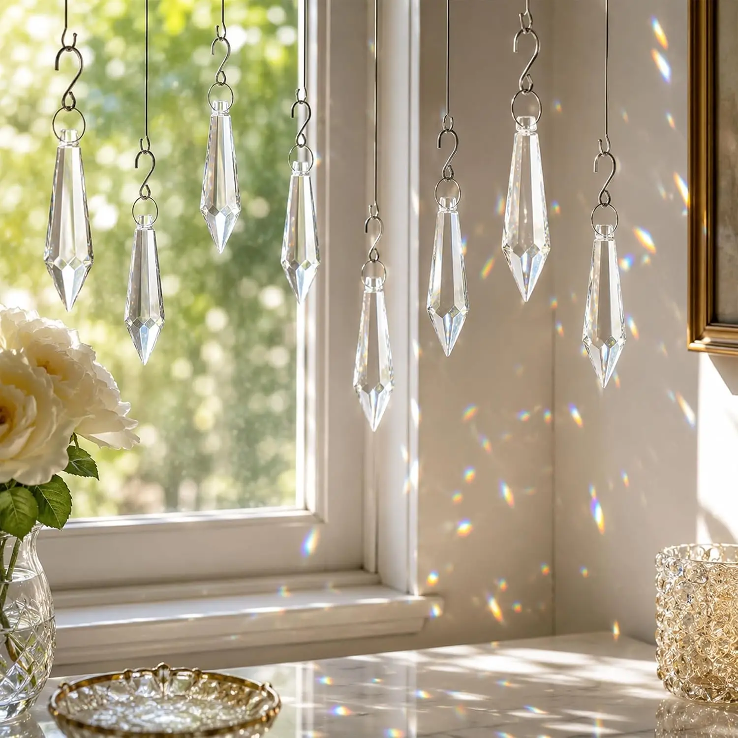 20PC 55mm Clear Chandelier Icicle Crystal Prisms Glass Ornaments Hanging Crystal Sun Catcher for Wedding And Home Decor