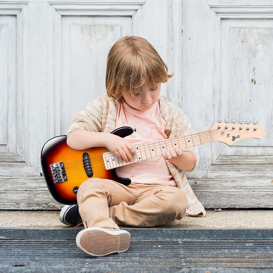 جيتار كهربائي حقيقي مقاس 30 بوصة من EGM100 مع مجموعة أدوات المبتدئين لليد اليمنى Sunburst مثالي للموسيقيين الصغار الذين يتعلمون العزف على H #2