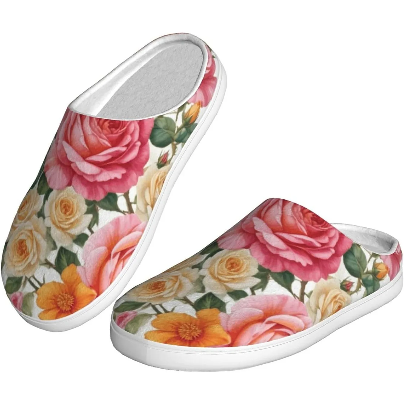 

Floral Rose Women’s Cozy Slippers Soft Cotton Indoor & Outdoor House Slippers With Anti-Slip Sole
