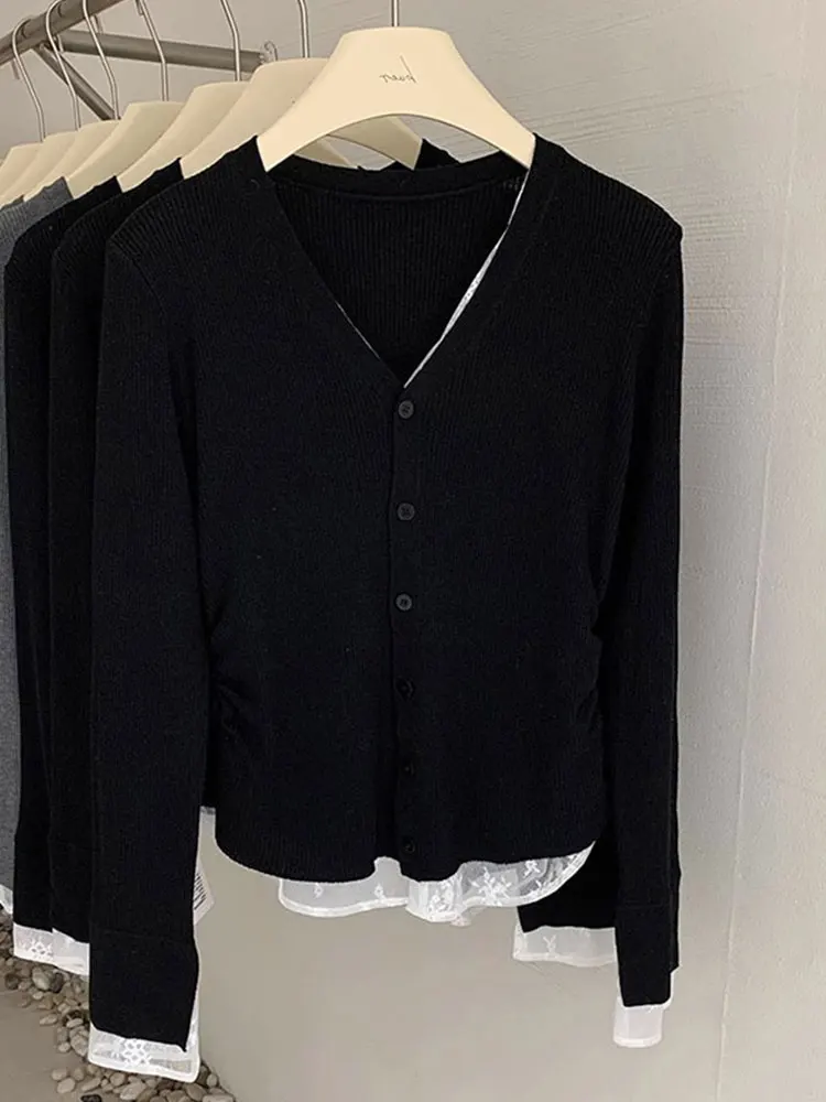 سترة عصرية كورية من الدانتيل محبوكة طويلة Sve مفتوحة سترة مريحة للنساء كاجوال لموسم الربيع #2