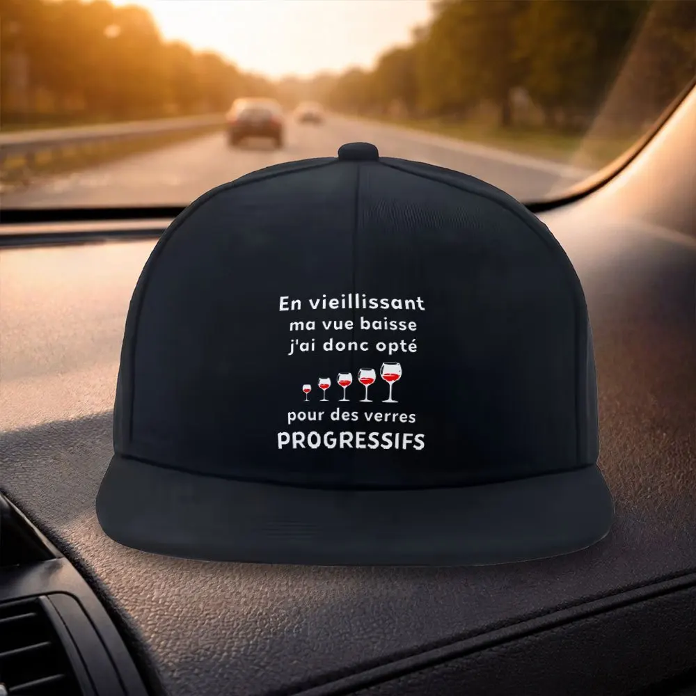 

Unisex Classic Flat Brim Baseball Cap Stylish Wine Glass Fun Graphic Design Black Casual Hat Suitable for Outdoor Activities