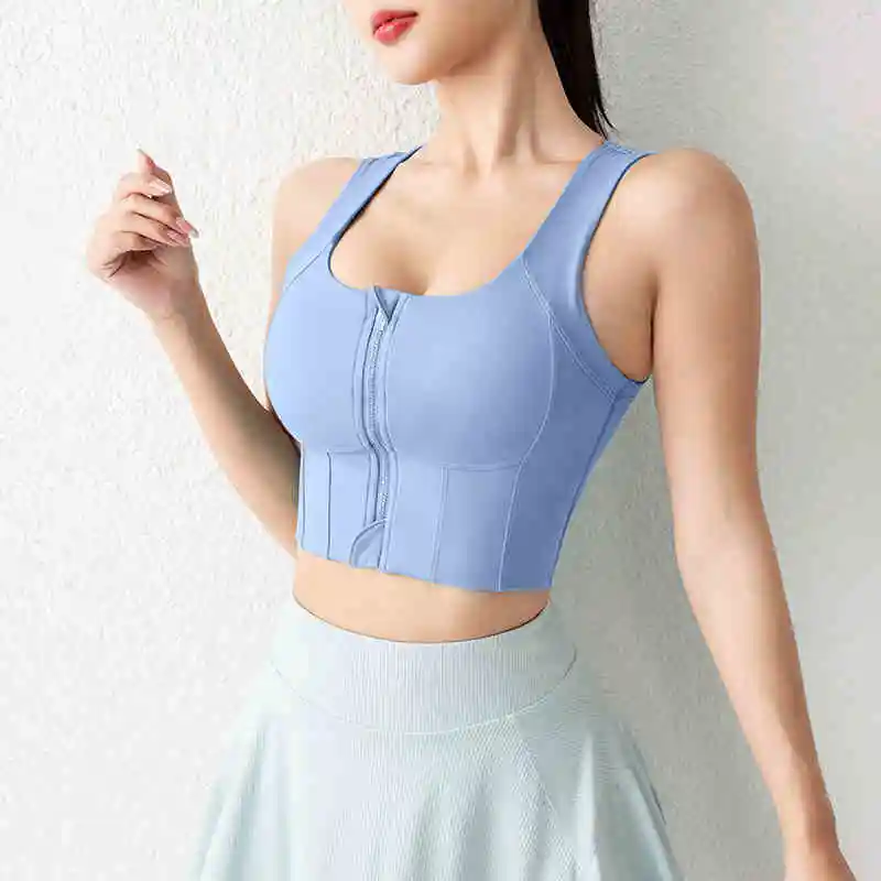 ODM Hot Girls Sexy High Support Push up Front Zip Close Padded Sports Bra