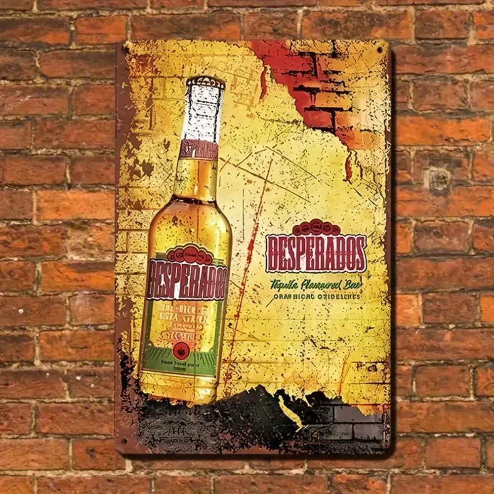 Letrero de metal para botella de cerveza rústica, arte de pared con temática de Desperados para decoración de bar, pub y sala de fiesta