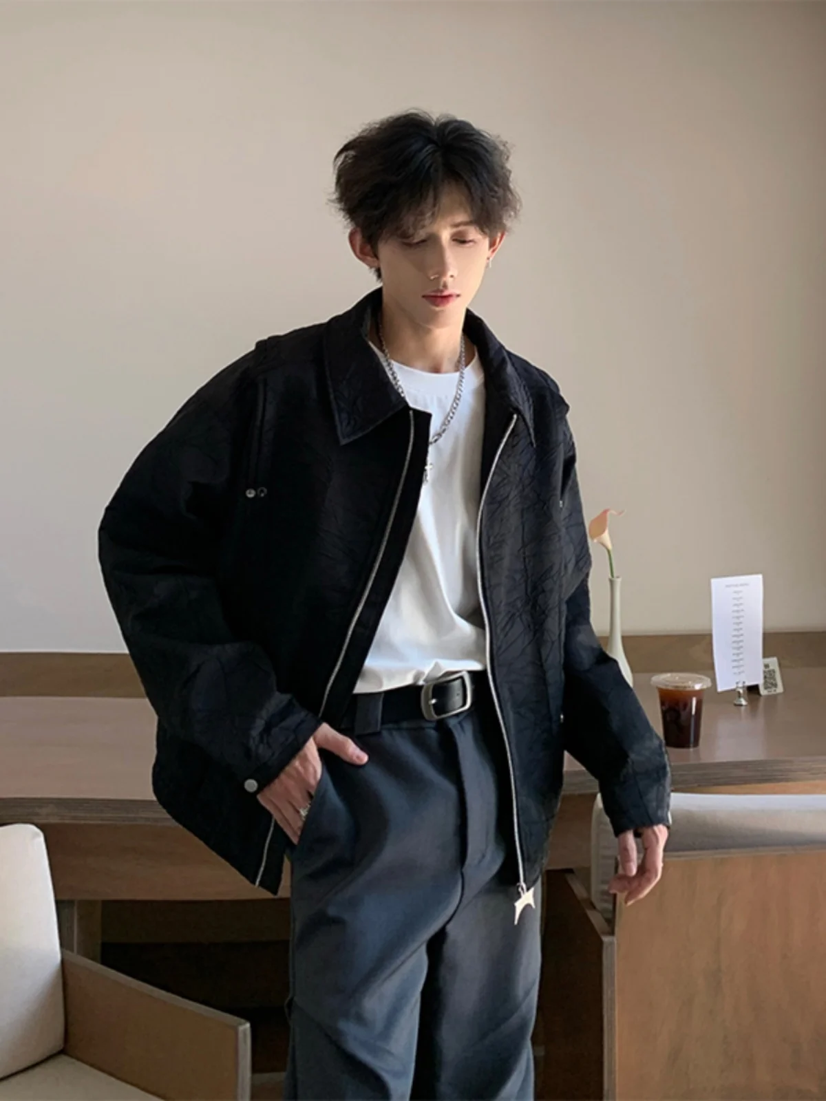 

Ретро-куртка в американском стиле с заклепками, мужская, утепленная, с отложным воротником, модная летняя куртка-пилот свободного кроя из полиэстера и нейлона