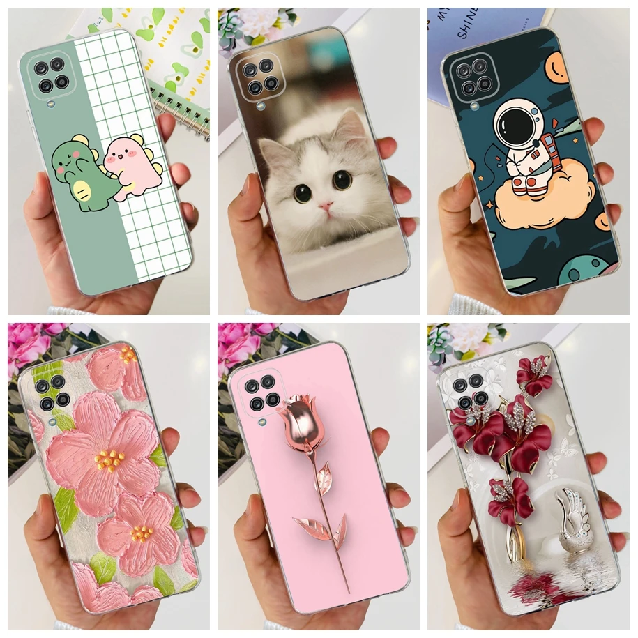 For Samsung Galaxy A12 Case Transparent Cover Fashion Flower Slim Soft TPU Phone Case For Samsung A12 SM-A125F M12 F12 A 12 Capa