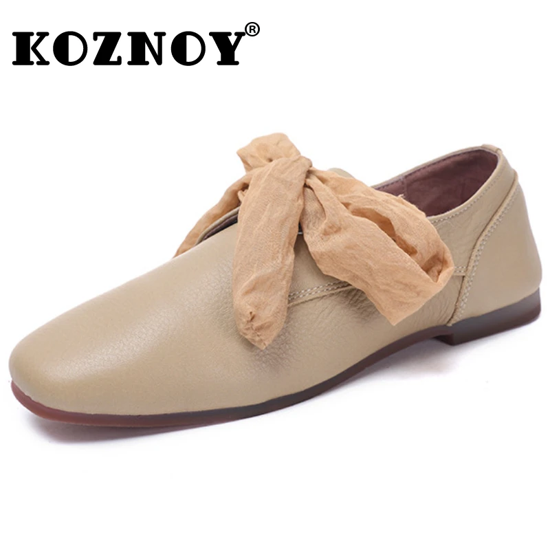 

Koznoy 2.5cm Natural Genuine Leather Moccasins Flats Loafers Comfy Women Oxfords Ladies Cozy Lightweight Summer Soft Soled Shoes