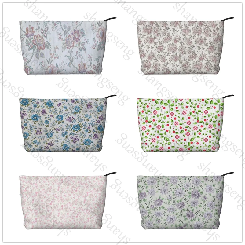 

Floral Retro Flowers Corduroy cosmetic bag portable travel toiletries bag, beauty makeup skin care sundries storage bag