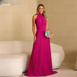 Amanda Tulle Halter A-Line robes de soirée Sleeveless Draped Floor-Length Evening Dresses Formal Evening Simple Wedding Dres