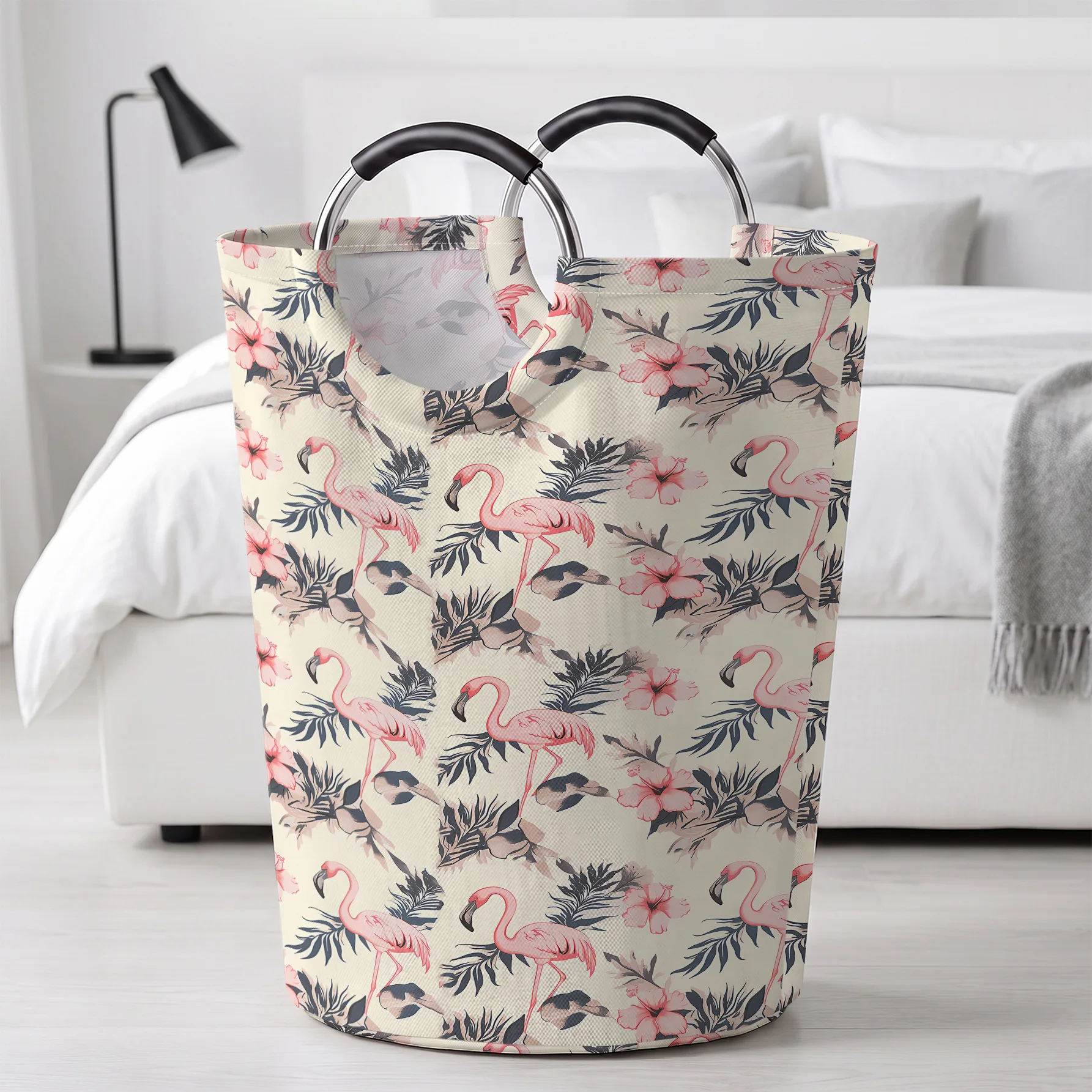 Flamingo & Floral All‑Over Print Handheld Storage Basket, For Laundry, Bedroom & Home Sundries Storage