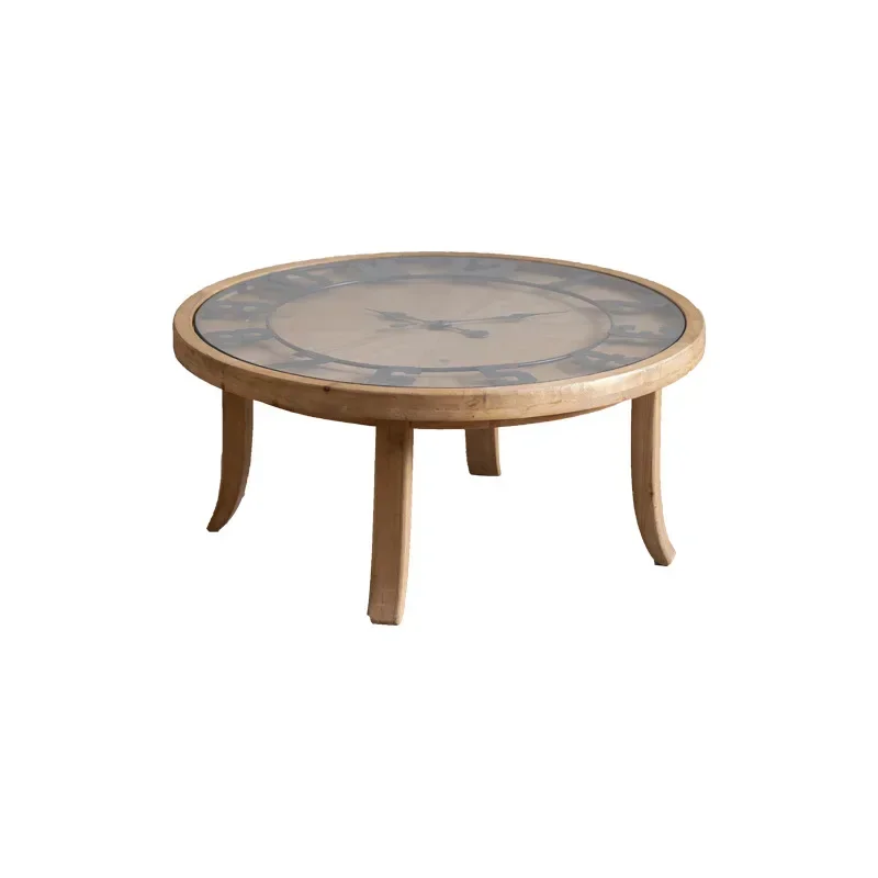 

American rural antique solid wood coffee table, small apartment family living room, homestay tea room decoration clock coffee