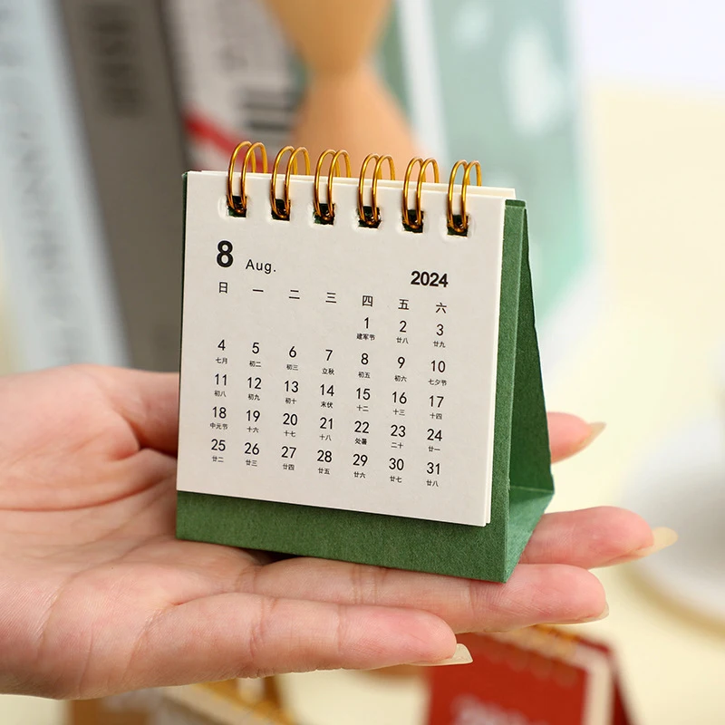 Refreshing Simple Solid Color 2024 Mini Portable Desktop Paper Calendar Creative Table Coil Calendar Office Desk Decoration