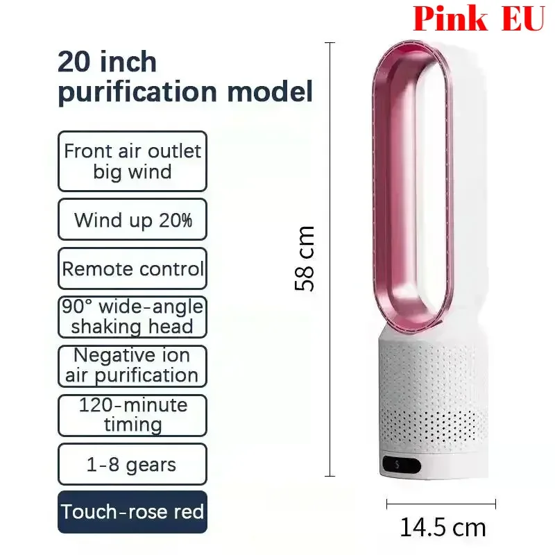 8-Speed Smart Bladeless Fan Intelligent Timing 90° Oscillation Remote Control Quiet Air Cooling Fan for Home Living Room Office image 3